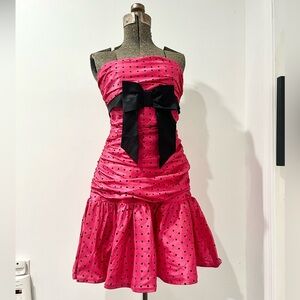 VTG Betsey Johnson 80’s inspired prom gown pink and black polka dots with bow